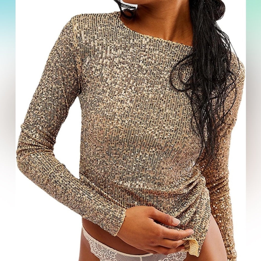 Free People Gold Rush Long Sleeve Top